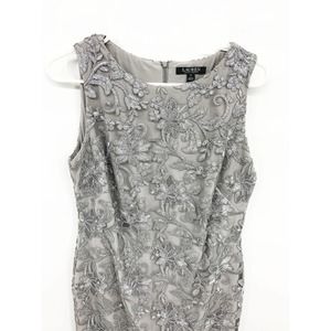 Lauren RL Womens Silver Embroidered Party Sheath Sleeveless Dress Size 10